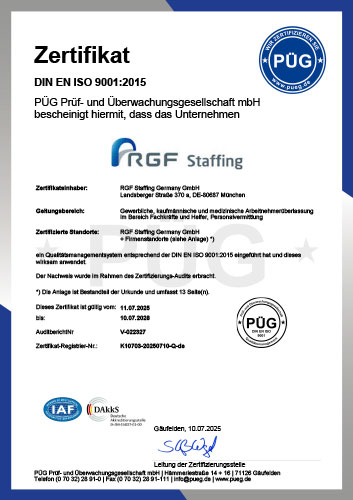 Geprüfte Qualität Zertifizierung nach DIN EN ISO 9001 - für Arbeitnehmerüberlassung & Personalvermittlung
